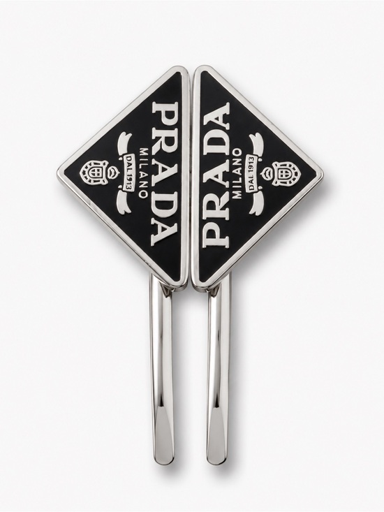 Prada Other - Prada Black and Silver Triangle Logo Hair Pins set of 2